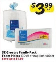 Winn Dixie SE Grocers Family Pack Foam Plates 130 ct offer