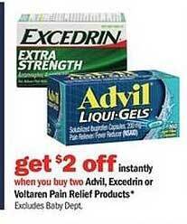 Meijer Advil, Excedrin Or Voltaren Pain Relief Products offer