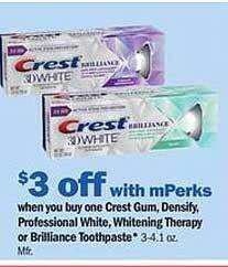Meijer Crest Gum, Densify, Professional White, Whitening Therapy Or Brilliance Toothpaste offer