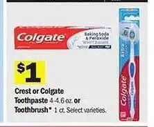 Meijer Crest Or Colgate Toothpaste Or Toothbrush offer