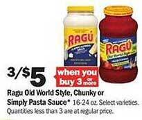 Meijer Ragu Old World Style, Chunky Or Simply Pasta Sauce offer