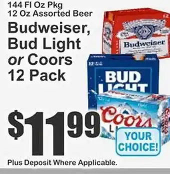 Key Food Budweiser, Bud Light Or Coors 12 Pack offer