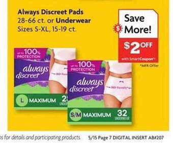 Family Dollar Always Discreet Pads Or Underwear offer