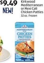 Aldi Kirkwood Mediterranean or Mexi Cali Chicken Patties 32 oz. offer