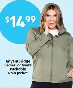 Aldi Adventuridge Ladies' or Men's Packable Rain Jacket offer