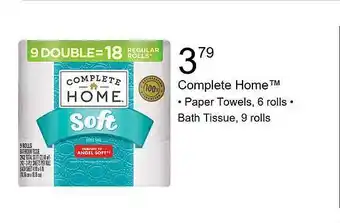 Walgreens Complete Home Paper Towels, 6 Rolls, Bath Tissue, 9 Rolls offer