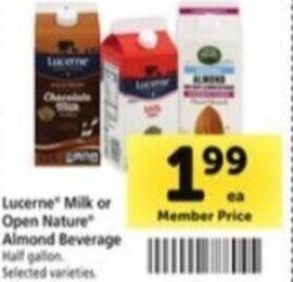 Safeway Lucerne Milk or Open Nature Almond Beverage offer