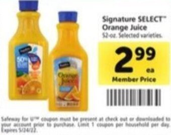 Safeway Signature Select Orange Juice offer
