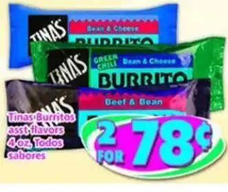 Savers Cost Plus Tinas Burritos Asst Flavor 4 oz. offer