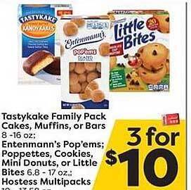 Weis Markets Tastykake Family Pack Cakes, Muffins Or Bars, Entenmann's Pop'ems, Poppettes, Cookies, Mini Donuts Or Little Bites, Hostess M offer