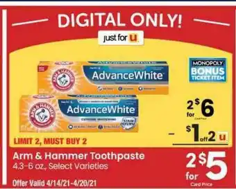 Albertsons Arm & Hammer Toothpaste offer