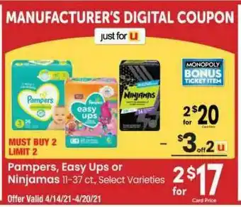 Albertsons Pampers, Easy Ups Or Ninjamas offer