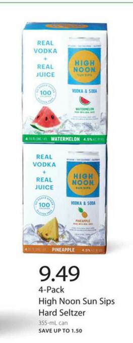 Publix 4-pack High Noon Sun Sips Hard Seltzer offer