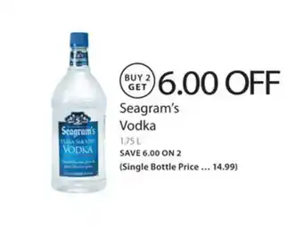 Publix 6.00 Off Seagram's Vodka 1.75L offer