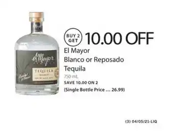 Publix 10.00 Off El Mayor Blanco Or Reposado Tequila 750 Ml offer