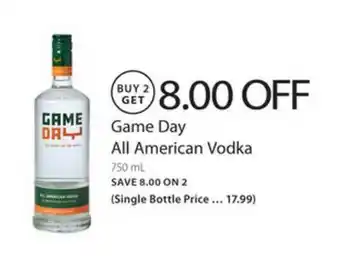Publix 8.00 Off Game Day All American Vodka 750 Ml offer