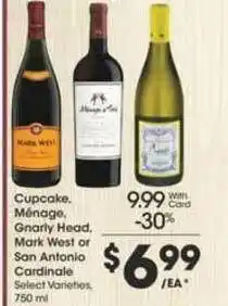 Ralphs Cupcake Menage Gnarly Head, Mark West Or San Antonio Cardinate offer