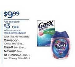 Rite Aid Gaviscon, Gas-X, Nexium Or Tums offer