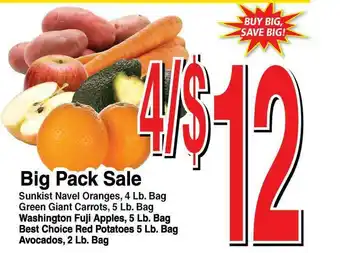 Super Saver Sunkist Navel Oranges, Green Giant Carrots, Washingto Fuji Apples, Best Choice Red Potatoes, Avocados offer