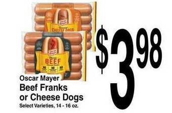 Super Saver Oscar Mayer Beef Franks Or Cheese Dogs offer
