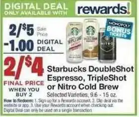 Amigos United Starbucks DoubleShot Espresso, TripleShot Or Nitro Cold Brew offer