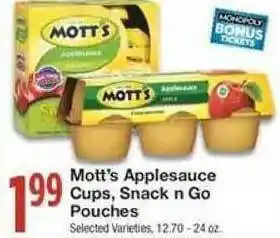 Mott's Applesauce Cups, Snack N Go Pouches