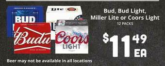 Brookshire Brothers Bud, Bud Light, Miller Lite Or Coors Light offer