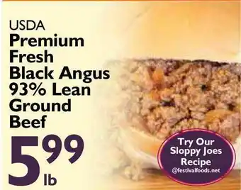 Festival Foods Premium Fresh Black Angus 93% Lean Ground Beef offer