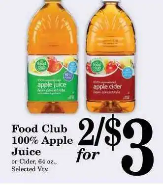 Harvest Foods Food Club 100% Apple Juice offer