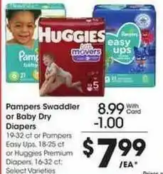Kroger Pampers Swaddier Or Baby Dry Diapers Or Pampers Easy Ups Or Huggies Premium Diapers offer
