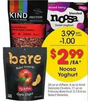 Kroger Noosa Yoghurt Or Kind Granada Clusters Or Frito-lay Bare Fruit offer