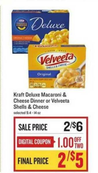 Lowes Foods Kraft Deluxe Macaroni & Cheese Dinner Or Velveeta Shells & Cheese offer