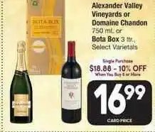 Tom Thumb Alexander Valley Vineyards Or Domaine Chandon Or Bota Box offer