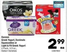 Dannon Greek Yogurt, Danimals Squeezables Or Light & Fit Greek Yogurt