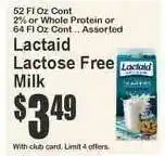 Food Universe Lactaid Lactose Free Milk offer