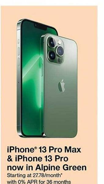 Target IPhone 13 Pro Max & IPhone 13 Pro Now In Alpine Green offer