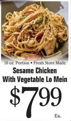 Morton Williams Sesame Chicken With Vegetable Lo Mein offer