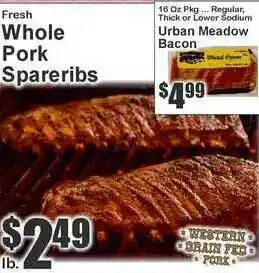 Super Fresh Whole Pork Spareribs , Urban Meadow Bacon offer
