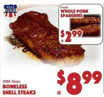 The Food Emporium Usda Choice Boneless Shell Steaks , Fresh Whole Pork Spareribs offer