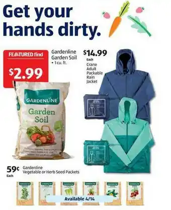 Aldi Gardenline Garden Soil , Crane Adult Packable Rain Jacket , Gardenline Vegetable Or Herb Seed Packets offer