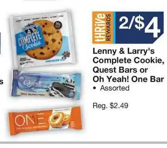 Kinney Drugs Lenny & Larry's Complete Cookie Quest Bars Or Oh Yeah! One Bar offer