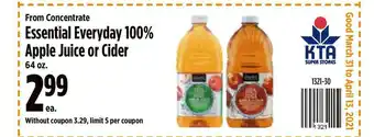 KTA Super Stores From Concentrate Essential Everyday 100% Apple Juice Or Cider offer