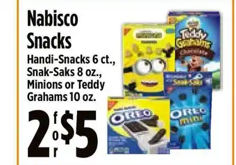 KTA Super Stores Nabisco Snacks , Handi-snaks 6 Ct., Snack-saks 8 Oz., Minions Or Teddy Grahams 10 Oz offer
