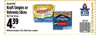 KTA Super Stores Kraft Singles Or Velveeta Slice offer