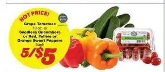 No Frills Supermarkets Grape Tomatoes Or Seedless Cucumbers Or Red , Yellow Or Orange Sweet Peppers offer
