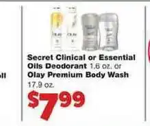 No Frills Supermarkets Secret Clinical Or Essential Oils Deodorant Or Olay Premium Body Wash offer