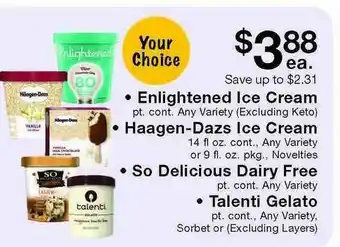 Fairway Store Market Enlightened Ice Cream , Haagen-dazs Ice Cream , So Delicious Dairy Free , Talenti Gelato offer