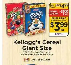 ShopRite Kellogg's Cereal Giant Size offer