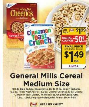 ShopRite General Mills Cereal Medium Size offer