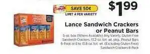 ShopRite Lance Sandwich Crackers Or Peanut Bars offer